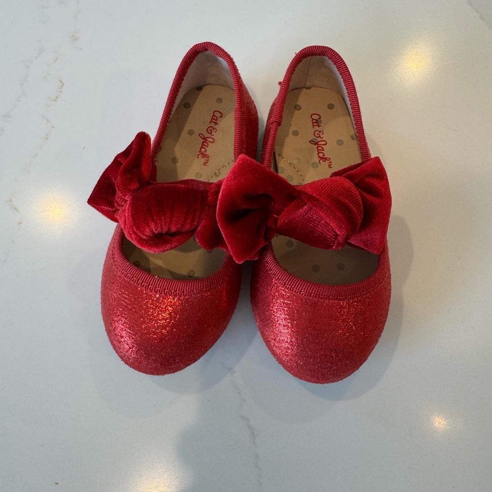 Cat & Jack Sparkly Red Bow Dress Shoes